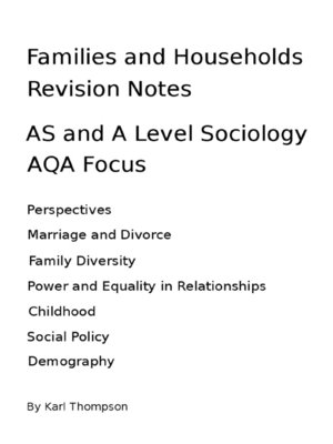 cover image of Families and Households Revision Notes for AS and a Level Sociology